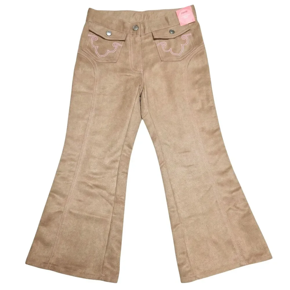 Vintage Gymboree Park City Luxe Girls Pants Size 5 Tan Faux Suede Flair 2006 NWT